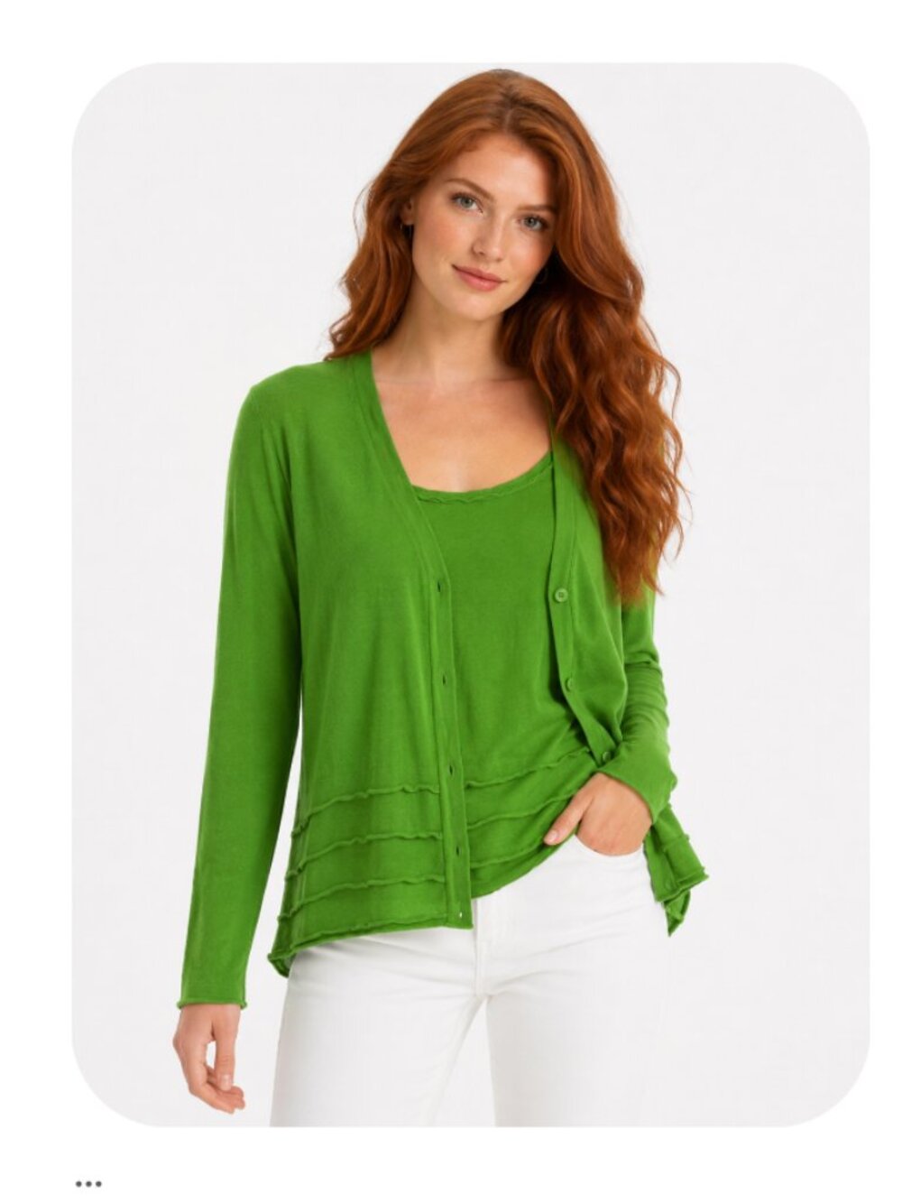 Lafayette 148 New York Knit Cardigan & Tank Top Twin Set Green Large